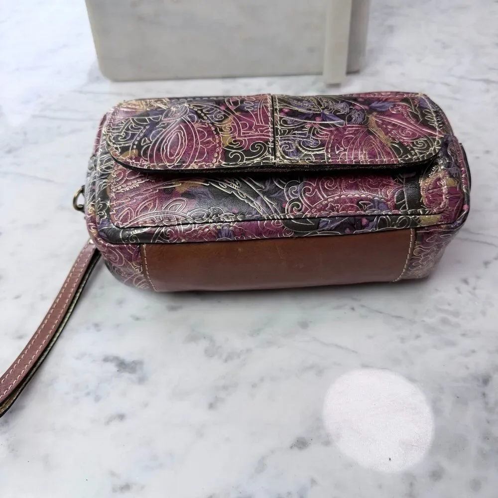 Patricia Nash metallic tooled paisley leather makeup bag or wristlet